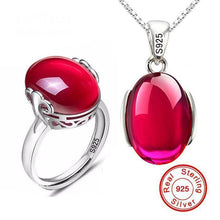 Load image into Gallery viewer, Ruby Ring &amp; Necklace Set - 925 Solid Silver