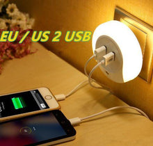 Load image into Gallery viewer, Intelligent sensor LED night light with 2 phone chargers